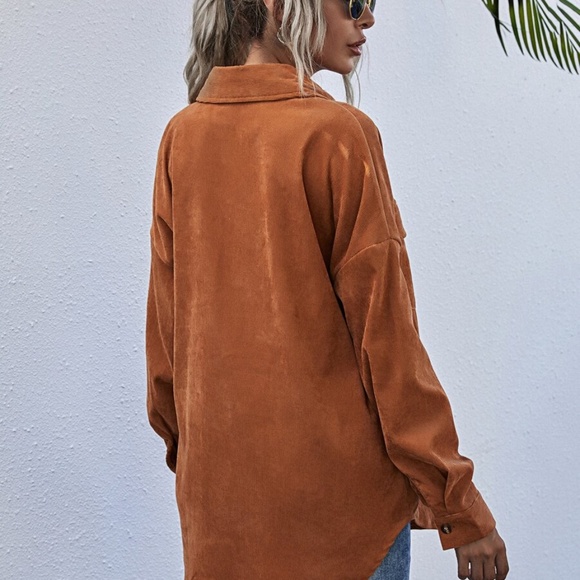 Cozy rust brown Boyfriend fit oversized shacket jacket corduroy - Picture 4 of 5